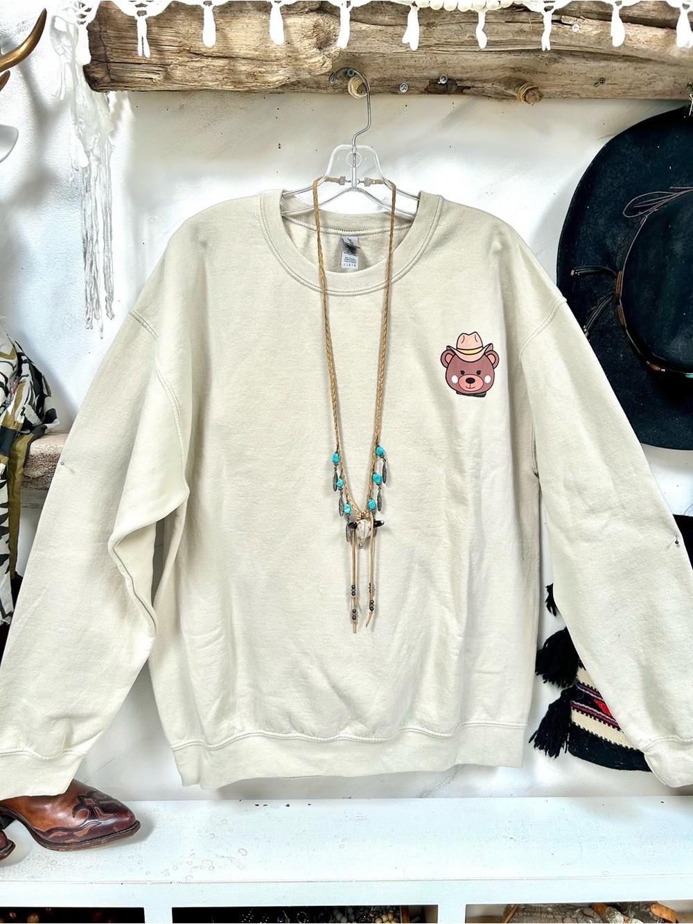 Western TEDDY BEAR Oversized boho sweatshirt southwestern farmhouse country Vibe - Picture 4 of 11